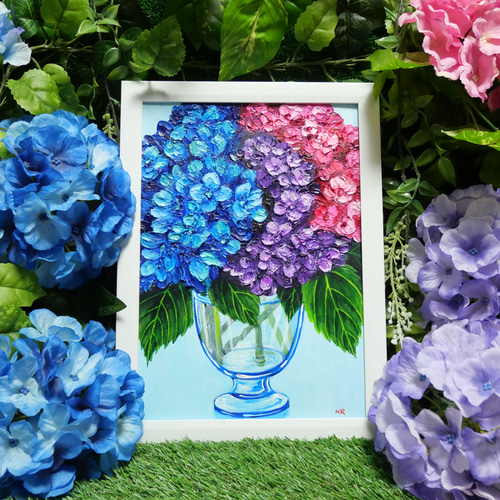 油絵 油彩 油彩画 絵 絵画【天空の紫陽花】 絵画 HR 通販