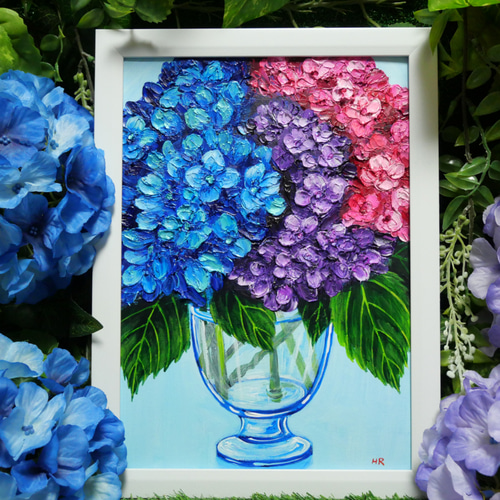 油絵 絵画【アジサイの花】 絵画 HR 通販 15903734｜Creema