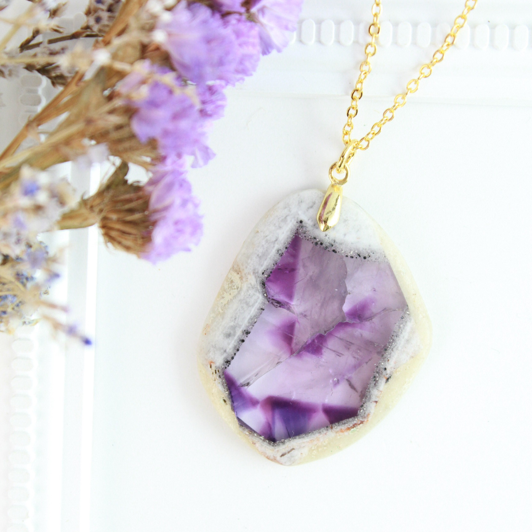 【世界に１つ】特大（約40ｍｍ）トラピッチェアメジスト　ネックレス