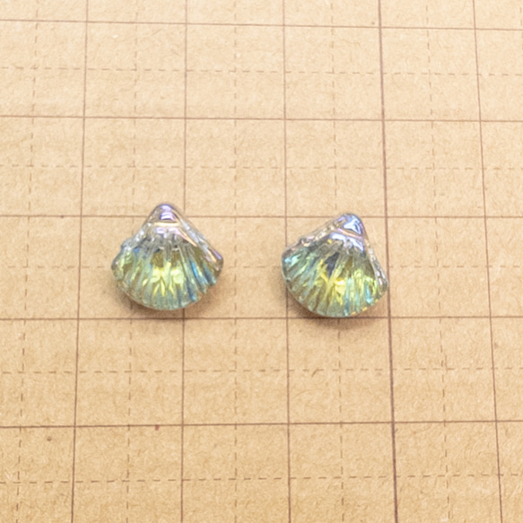 ＊20粒＊ ガラスビーズ ホタテ 横穴 10x10.5mm クレオ穴 ミディアムターコイズ bz096 5枚目の画像