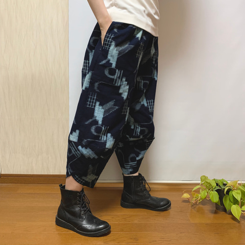 久留米絣サルエルパンツ＋ストール＊着物リメイク キュロット