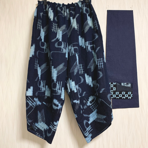 久留米絣サルエルパンツ+ストール*着物リメイク キュロット 久留米絣サルエルパンツ+ストール*着物リメイク キュロット