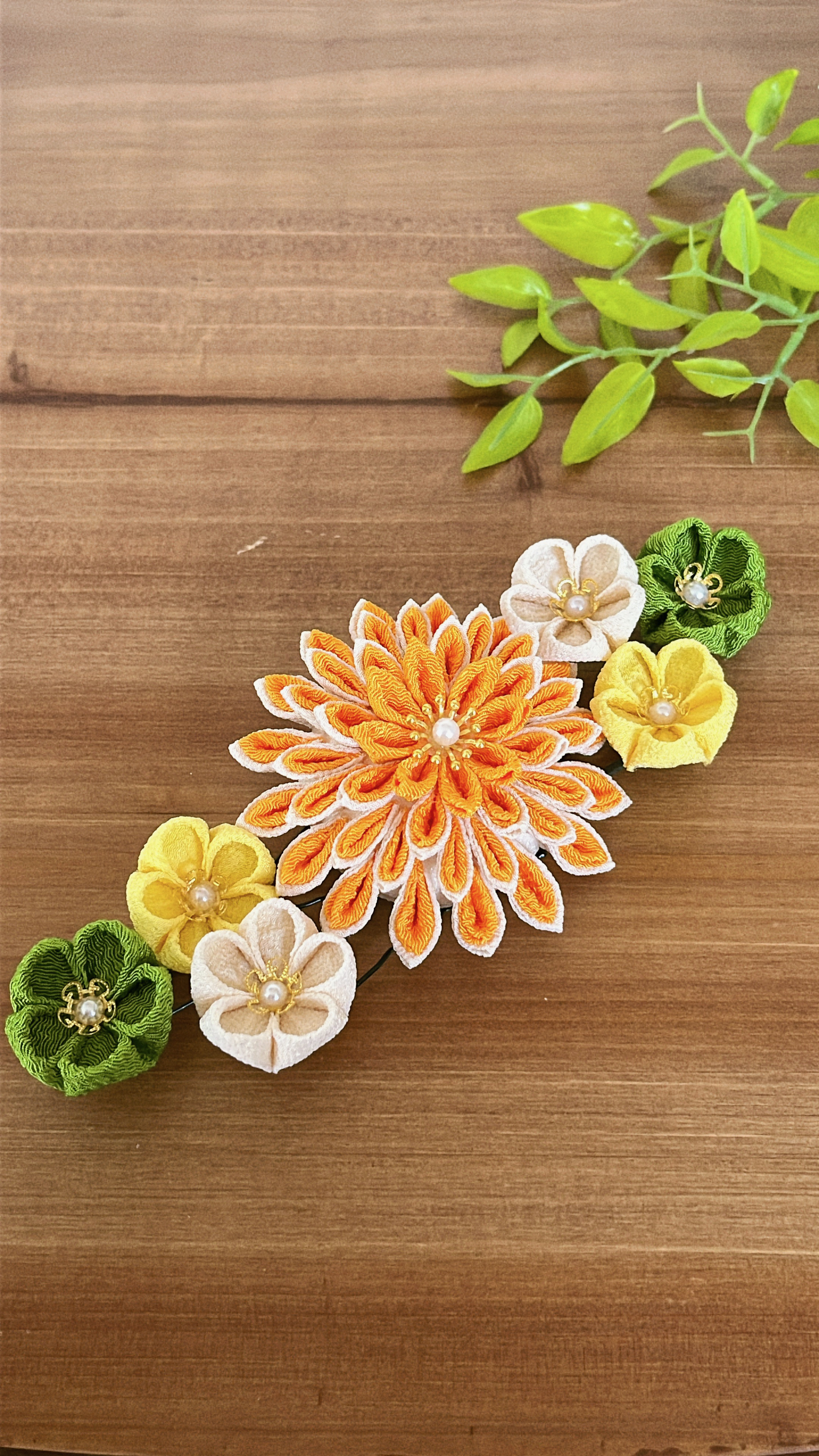 レジンヘアゴム　スクエア　オレンジイエロー　マトリカリア　ミモザ レジンクラフト キット レジンでつくる レジンアクセサリー