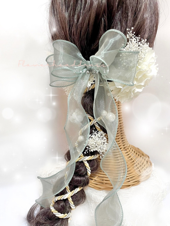 袴　振袖　髪飾り　卒業式　成人式　結婚式　入学式　入園　ヘッドドレス　ウェディング　和装　色打掛　オーガンジー　リボン 1枚目の画像