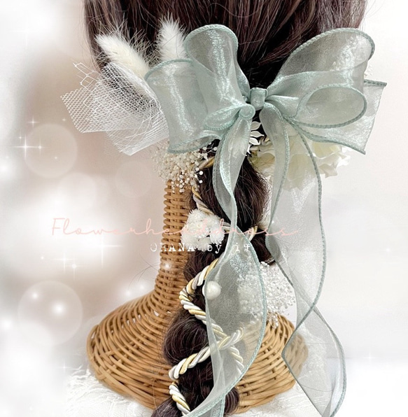 袴　振袖　髪飾り　卒業式　成人式　結婚式　入学式　入園　ヘッドドレス　ウェディング　和装　色打掛　オーガンジー　リボン 4枚目の画像