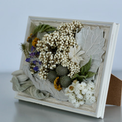 ドライフラワー フレーム：白いお花とシルバーグリーン / L版サイズ 4枚目の画像
