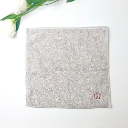 オーガニックコットン花刺繍ハンカチ【イニシャル・数字】タオル