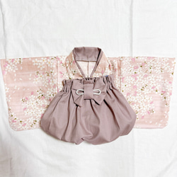 ベビー袴、ぽわんパンツの袴、桜、 ベビー袴、ぽわんパンツの袴、桜、 S] 優桜 アイボリー×ピンク