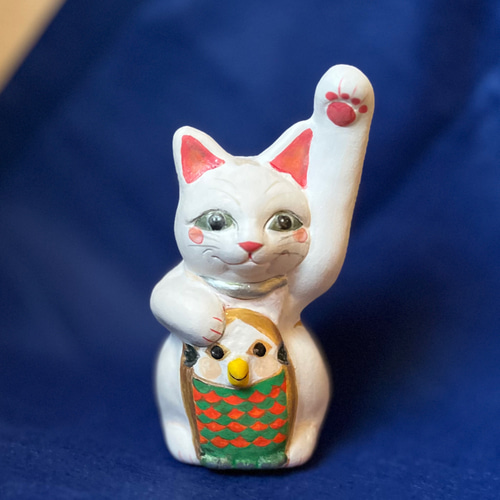 縮緬創作人形　招き猫 楽天市場】石渡いくよ 両手上げ福招き猫2 猫創作人形作家石渡