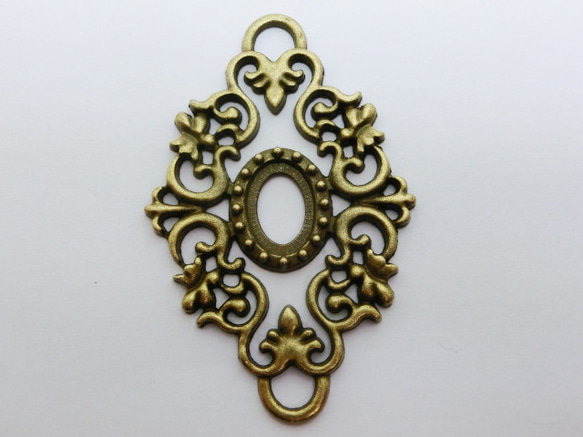 再販＜2個＞14×10mm用:フィリグリーセッティング（金古美）60×40ｍｍ 3枚目の画像