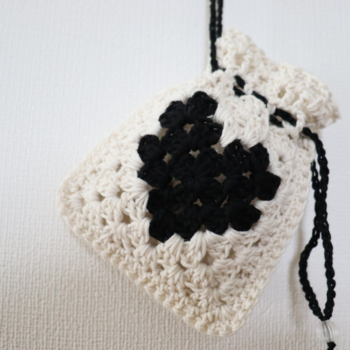 グラニースクエアポーチ グラニースクエア巾着 ニット巾着 小物入れ