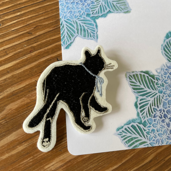 猫の刺繍ブローチと紫陽花カードセット 3枚目の画像