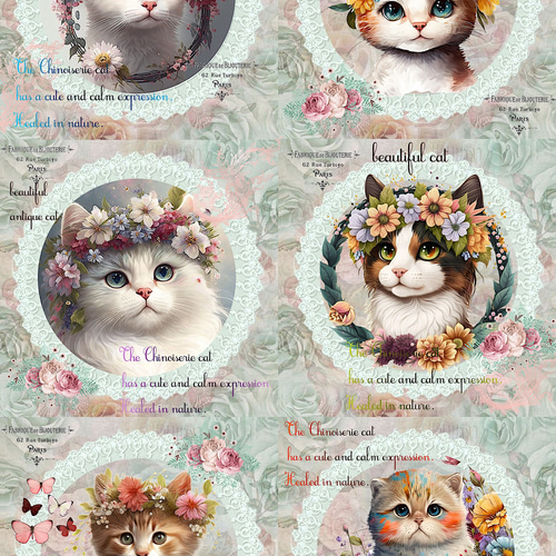 オリジナル 生地 ブロックデザイン ハンドメイド素材 クラフト 猫柄  