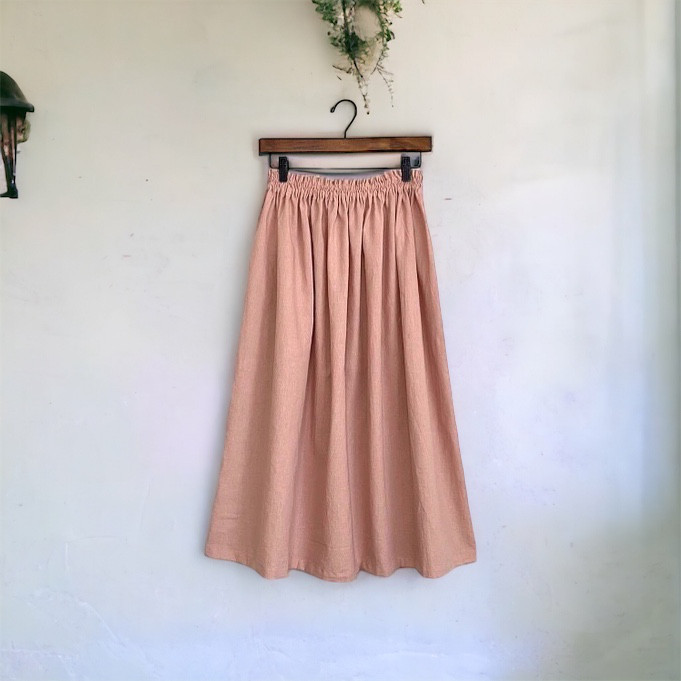 コットンリネン◇ダスティピンク◇ロングギャザースカート◇冷感素材