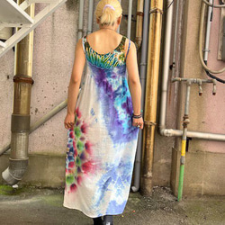 紮染染色長吊帶連身裙大曼陀羅如天空和大海和美麗的花朵嬉皮士染料最新作品 HD19-48 第8張的照片