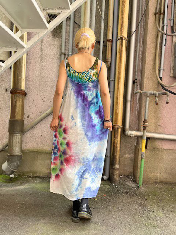 紮染染色長吊帶連身裙大曼陀羅如天空和大海和美麗的花朵嬉皮士染料最新作品 HD19-48 第8張的照片