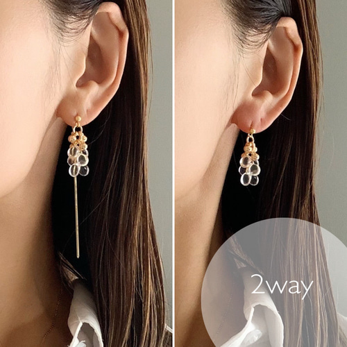 クリア×gold・:*】光纏う透明感*˖✧2wayピアス/樹脂イヤリング