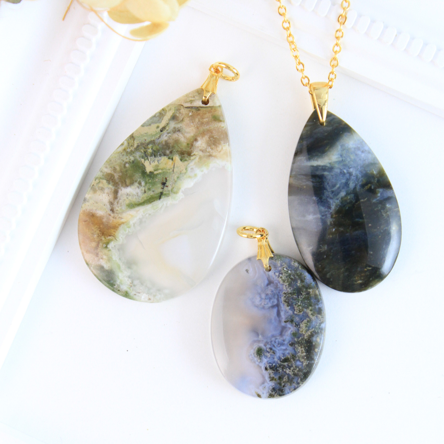 【世界に１つ/選べるルース】モスアゲート　ネックレス