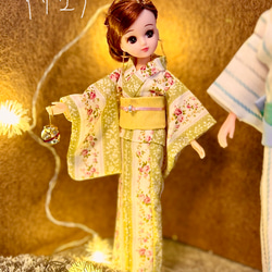 22cmサイズ 1/6ドールの浴衣【Green Rose柄】 おもちゃ・人形 kirakira