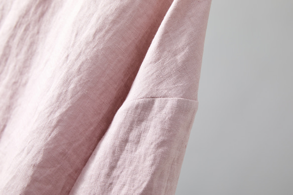 蓬鬆泡泡袖襯衫亞麻 100% 半袖粉色 230509-2 第4張的照片