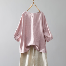 蓬鬆泡泡袖襯衫亞麻 100% 半袖粉色 230509-2 第10張的照片