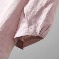 蓬鬆泡泡袖襯衫亞麻 100% 半袖粉色 230509-2 第5張的照片