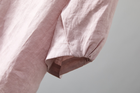 蓬鬆泡泡袖襯衫亞麻 100% 半袖粉色 230509-2 第5張的照片