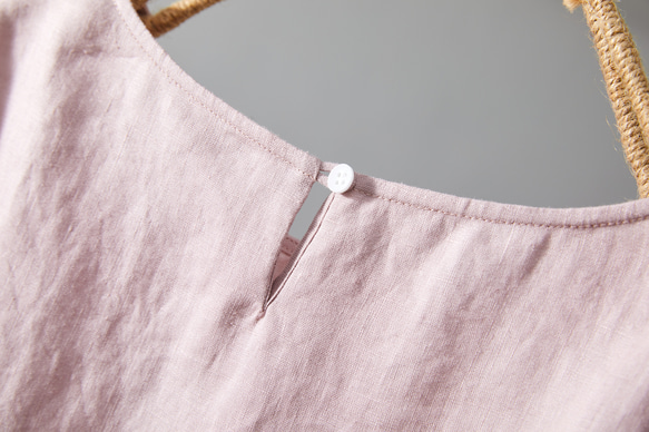 蓬鬆泡泡袖襯衫亞麻 100% 半袖粉色 230509-2 第9張的照片