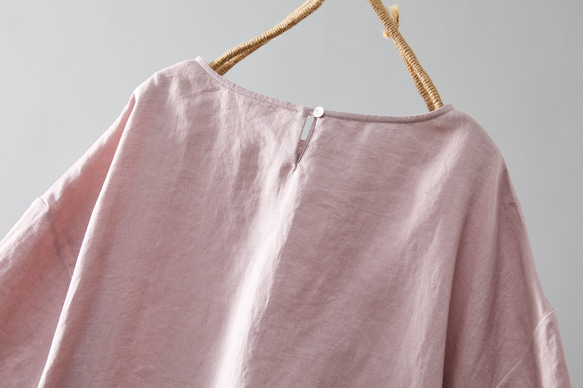 蓬鬆泡泡袖襯衫亞麻 100% 半袖粉色 230509-2 第6張的照片