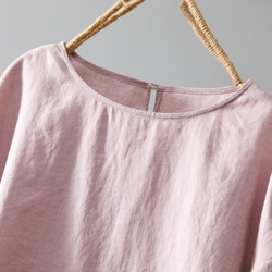 蓬鬆泡泡袖襯衫亞麻 100% 半袖粉色 230509-2 第2張的照片