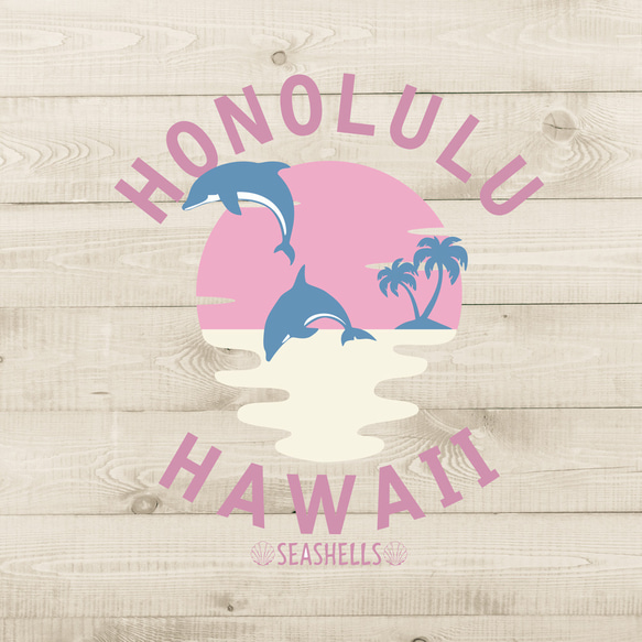 ハワイアンデザインTシャツ イルカのイラスト カットソー 半袖 ユニセックスサイズ ドルフィンシルエット ホノルル 3枚目の画像