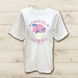 刺繍イルカデザインTシャツ ホワイト ほぼ未使用 ハワイアンデザインTシャツ イルカのイラスト カットソー 半袖