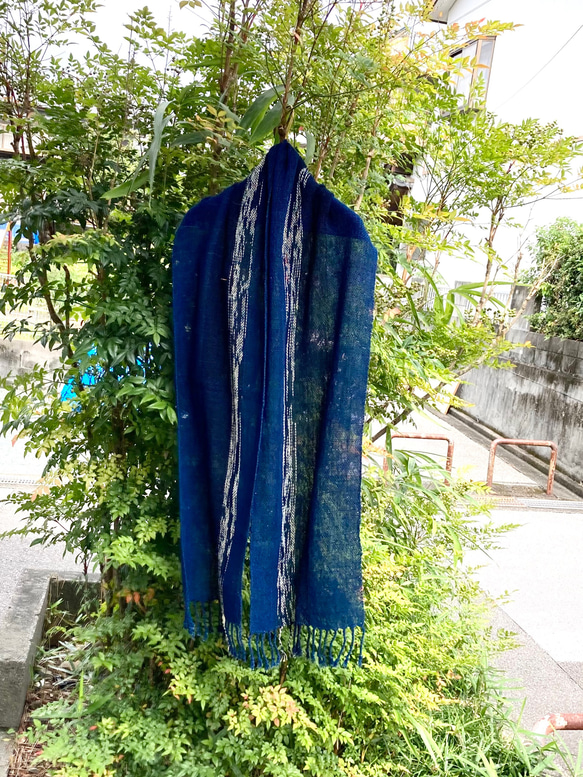 1822 手織り　ストール　藍染　さをり織り　ヴィンテージ　襤褸　草木染め