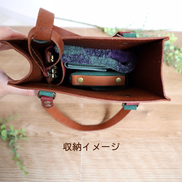 姫路レザー シックなカラーの自立するハンドバッグ 