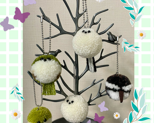 シマエナガ　１羽　ポンポン　ダルマ毛糸 シマエナガ 1羽 ポンポン ダルマ毛糸