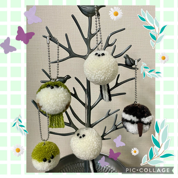 ふわふわ♡毛糸ポンポン野鳥 シマエナガ メジロ フクロウ(新作