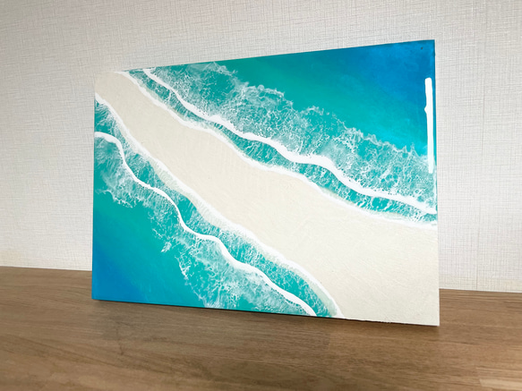 オーシャンアート 波レジンアート A3サイズ 海 ターコイズブルー【長方形 R-14】 1枚目の画像