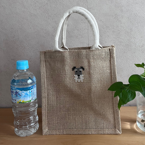 ジュートバック クロスステッチ 刺繍 シュナウザー A6 トートバッグ