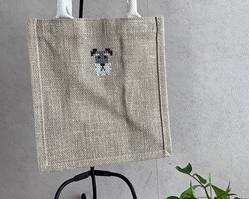 ジュートバック クロスステッチ 刺繍 シュナウザー A6 トートバッグ