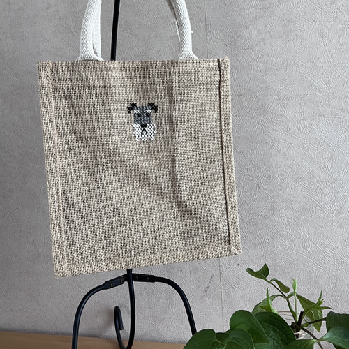 ジュートバック クロスステッチ 刺繍 シュナウザー A6 トートバッグ