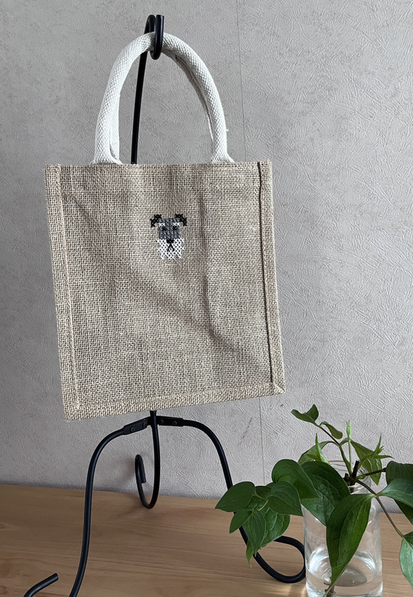 ジュートバック クロスステッチ 刺繍 シュナウザー A6 トートバッグ