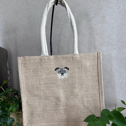 ジュートバック クロスステッチ 刺繍 シュナウザー A6 トートバッグ