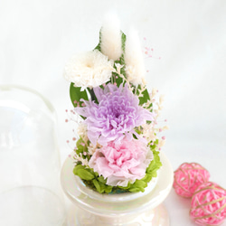 「仏花」ことね菊パープルのプリザーブドフラワーのガラスドーム＜受注制作＞ 2枚目の画像