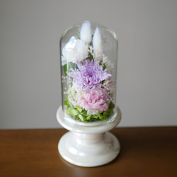 「仏花」ことね菊パープルのプリザーブドフラワーのガラスドーム＜受注制作＞ 4枚目の画像