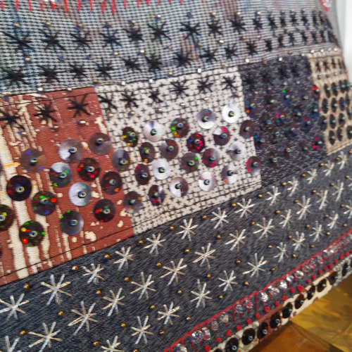 ダークカラーの着物リメイクパッチワーク風ミニバック トートバッグ 朝