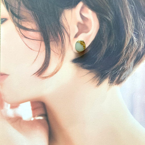 一粒ピアス(イヤリング)ミニ レジンアゲートスライス ピアス（スタッド 