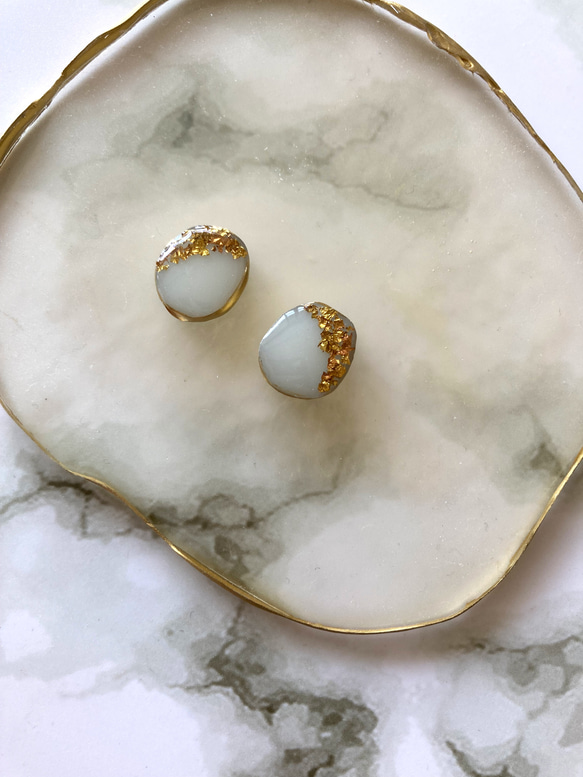 一粒ピアス(イヤリング)ミニ レジンアゲートスライス ピアス（スタッド 