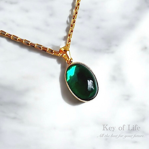 Key of Life▶︎エメラルド グリーン チェコガラス ネックレス