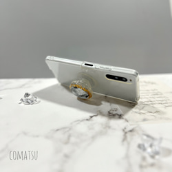 [全機種対応]金箔仕立て*大理石調マーブル グリップソケットホルダー付きスマホケース 指かけ落下防止 ソフトスマホカバー 7枚目の画像