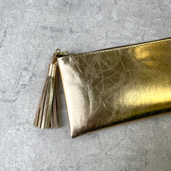【新柄】L字型のスリムな長財布　牛革　ゴールド・シルバー 15枚目の画像
